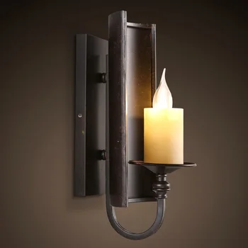 

American Country Retro Guest Room E14 LED Candle Wall Lamp Iron Restaurant Bar Balcony Light Fixtures Aisle Staircase Lighting
