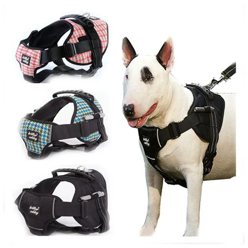 

Nylon Plaid Dog Harness Reflective Outdoor Adventure Walking Pet Vest with Handle For Medium Large Dog Pitbull Labrador