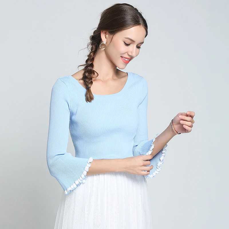 

Women Autumn 2018 Flare Sleeve Sweater classic simply pullover