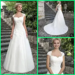 Халат де mariée 2016 романтическая линии свадебное платье с элегантный Cap рукавом линии свадебные платья Vestidos Novia