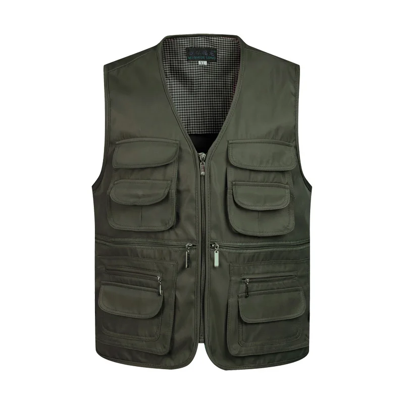 b 2019 Men Multi-Pocket Classic Waistcoat Male Sleeveless Unloading Solid Coat Work Vest Photographer Tactical Masculino Jacket
