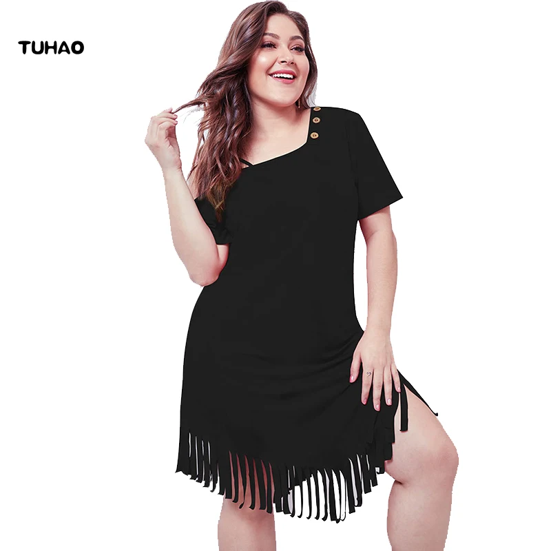 TUHAO 2019 весна лето женское сексуальное асимметричное платье с кисточками с коротким рукавом вечернее платье Клубная Вечерние наряды платья