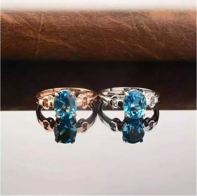 Голубой топаз кольцо Бесплатная доставка натуральной bllue топаз стерлингового серебра 925 7*9 мм Gem
