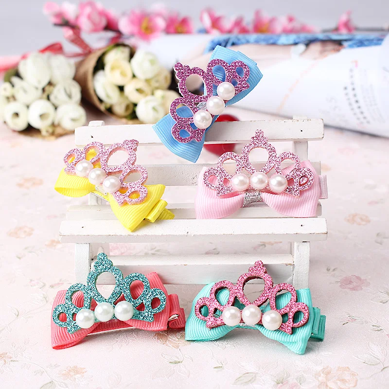 

Stylish Headwear Hairpins Children Accessories Hair Pin Shiny Crown with Pearl Barrettes Baby Girls Ribbon Bow Hair clip