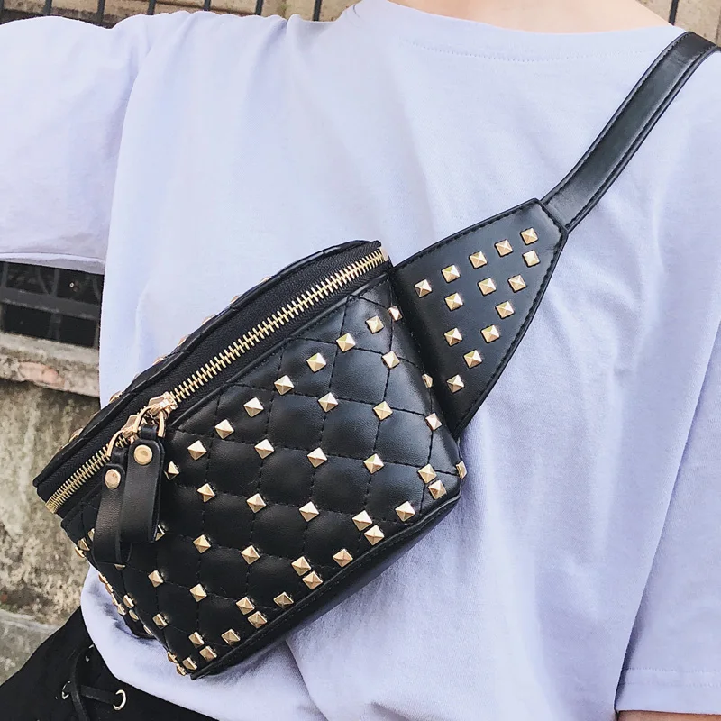 Gothic Punk Rock Leather Shoulder Bag | Silver Studded Crossbody Handbag