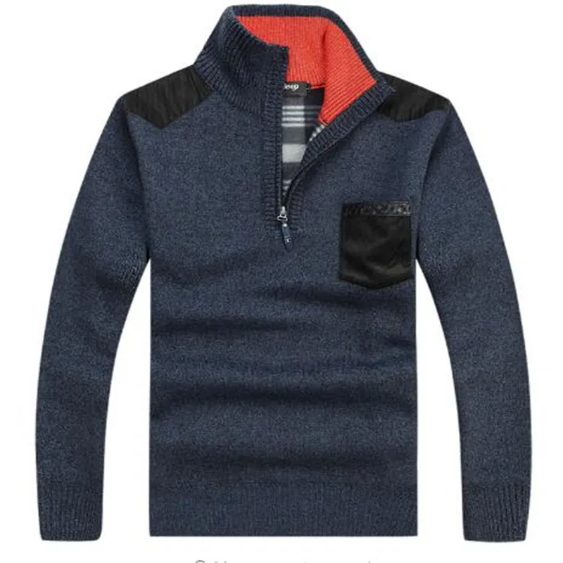 Большой размер 3xL теплый толстый бархат кашемир зимний мужской свитер Пуловеры на молнии воротник стойка мужская повседневная одежда узор трикотаж