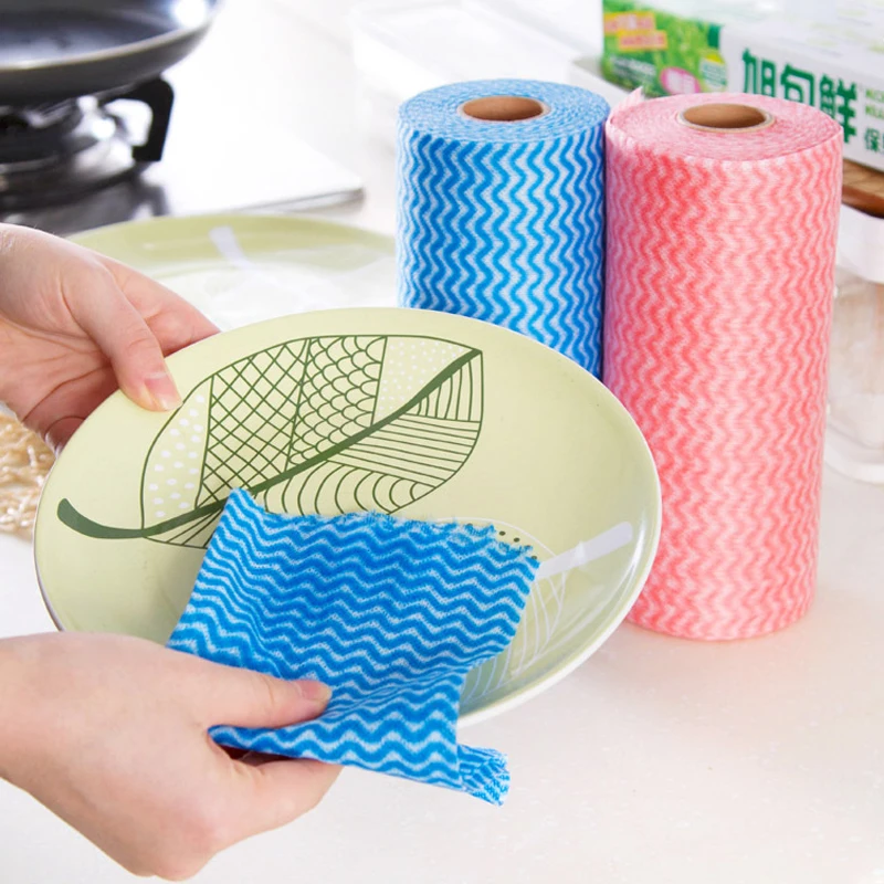 

1 Roll Disposable Striped Cleaning Cloth For Kitchen Non-woven Fabrics Washing Towels Eco Friendly Rags Wiping Souring Pad