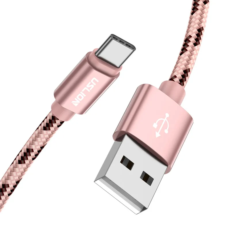 USLION usb type C кабель для быстрой зарядки USB C type-C телефонный кабель для samsung Galaxy S9 S8 xiaomi mi 8 5S с нейлоновой оплеткой для синхронизации данных - Цвет: Rose gold