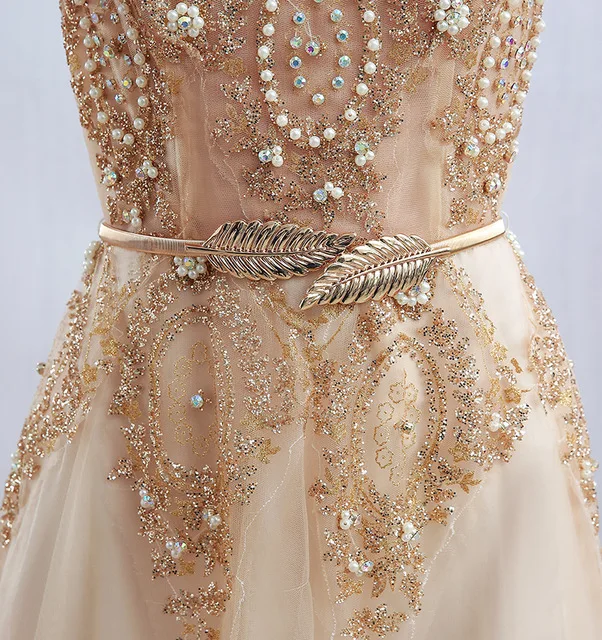 2018 Luxury Gold Embroidery Beading Evening Dress Fashion Banquet Bride