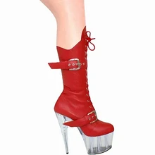 15cm sexy ladies Fashion buckle PU leather knee high boots winter 6 inch platform high heel boots for women Fetish Dance Shoes