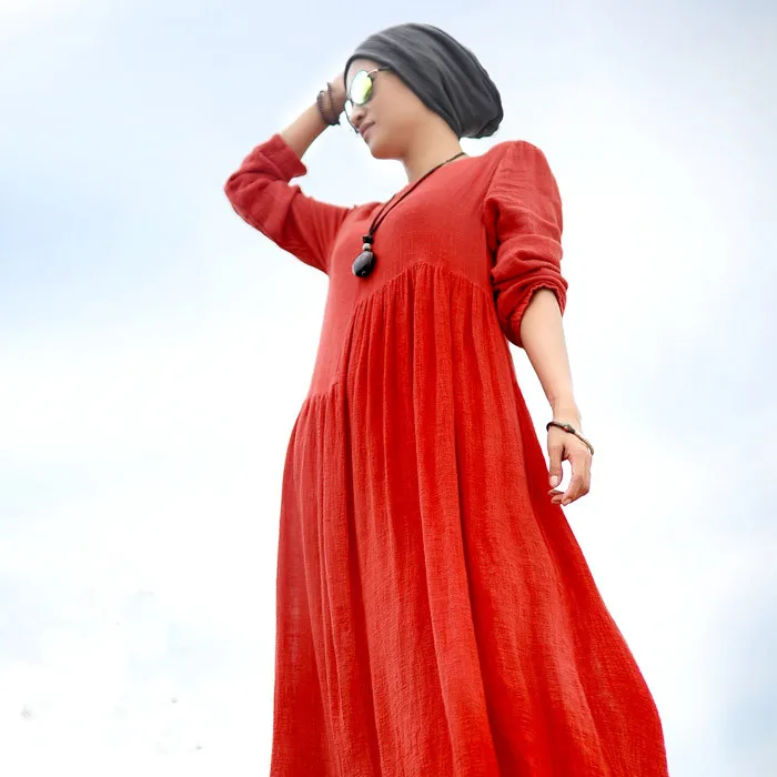 

2019 Autumn loose casual long sleeve maxi dress,plus size S- 5XL 6XL ladies vintage Long Muslim dress,cotton linen long dress