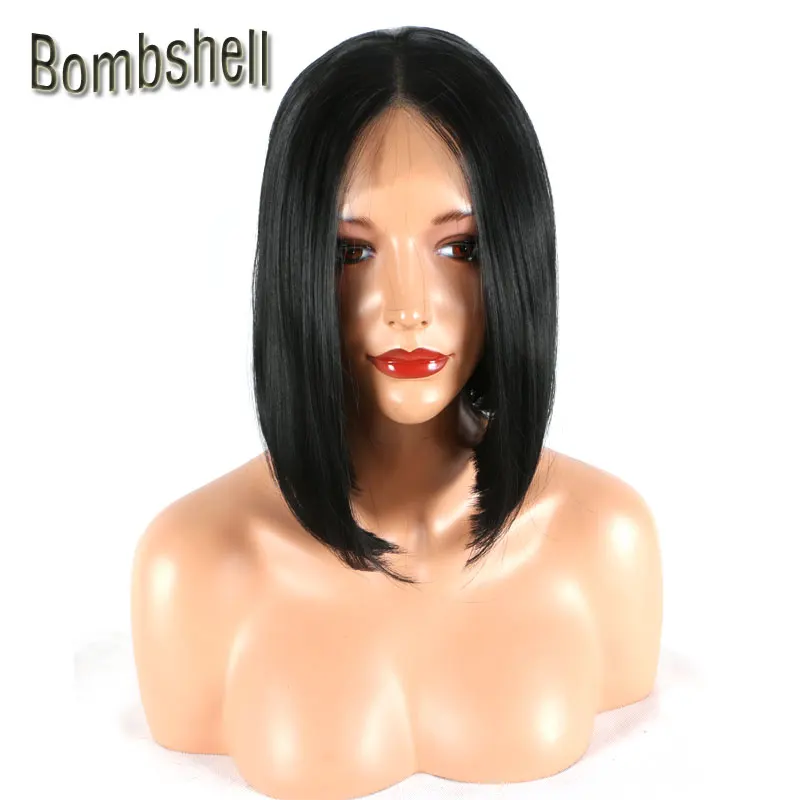 Bombshell термостойкие японские волокна черный цвет длина плеча короткий боб прямой синтетический парик фронта шнурка для белых женщин