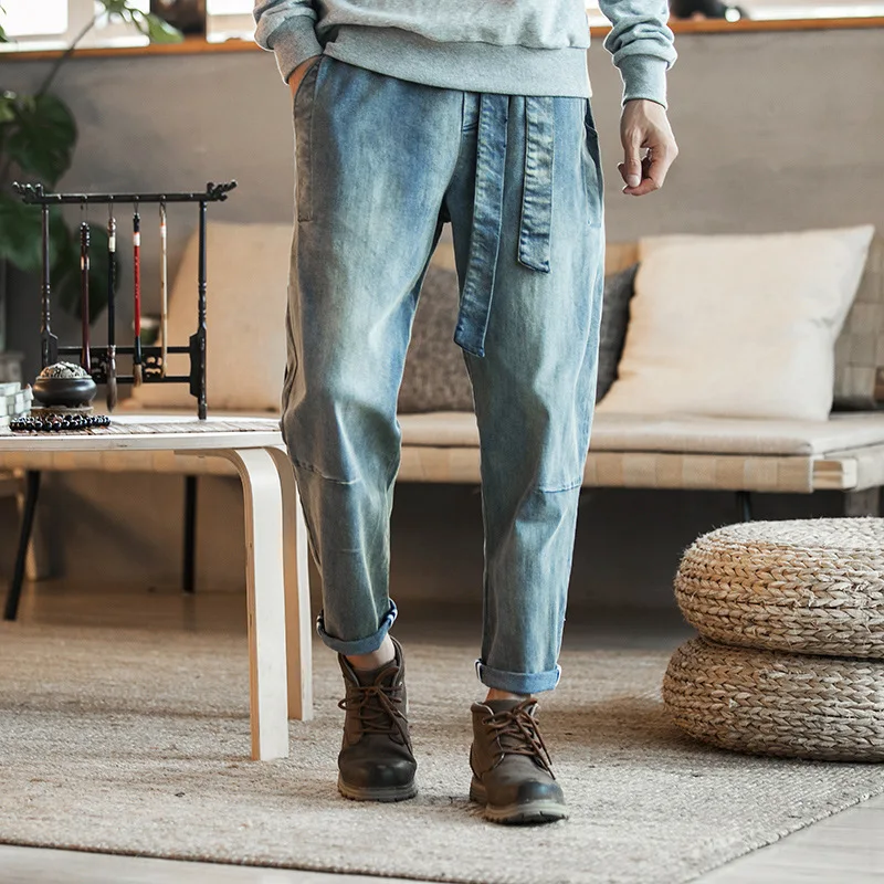 

New Four Seasons Men Jeans Men Distressed Fashion Loose Denim Jeans Men Slim Fit Pure Cotton Denim Pants Plus Men Jeans