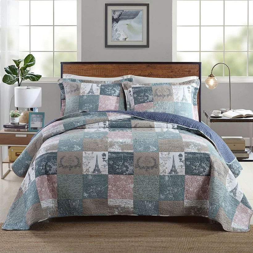 Chausub Cotton Bedspread Quilt Set 3pcs American Printed Quilts