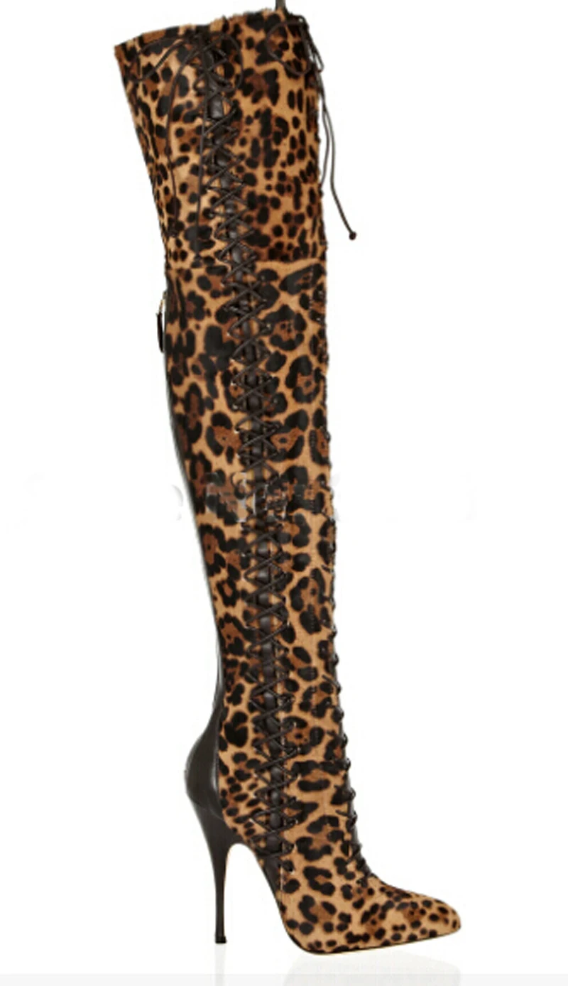 Design Pointu Mode As Bout as Gladiateur Lacets À Soirée Hauts Femmes Picture Sur Picture Léopard Genou Sexy Nouveau Bottes Talons IaEqtwdI
