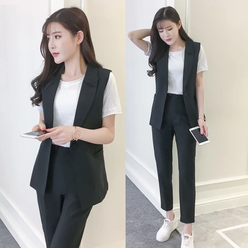 

Professional suit female 2018 summer new fashion small incense wind suit vest + pants + T shirt three pic/ sets