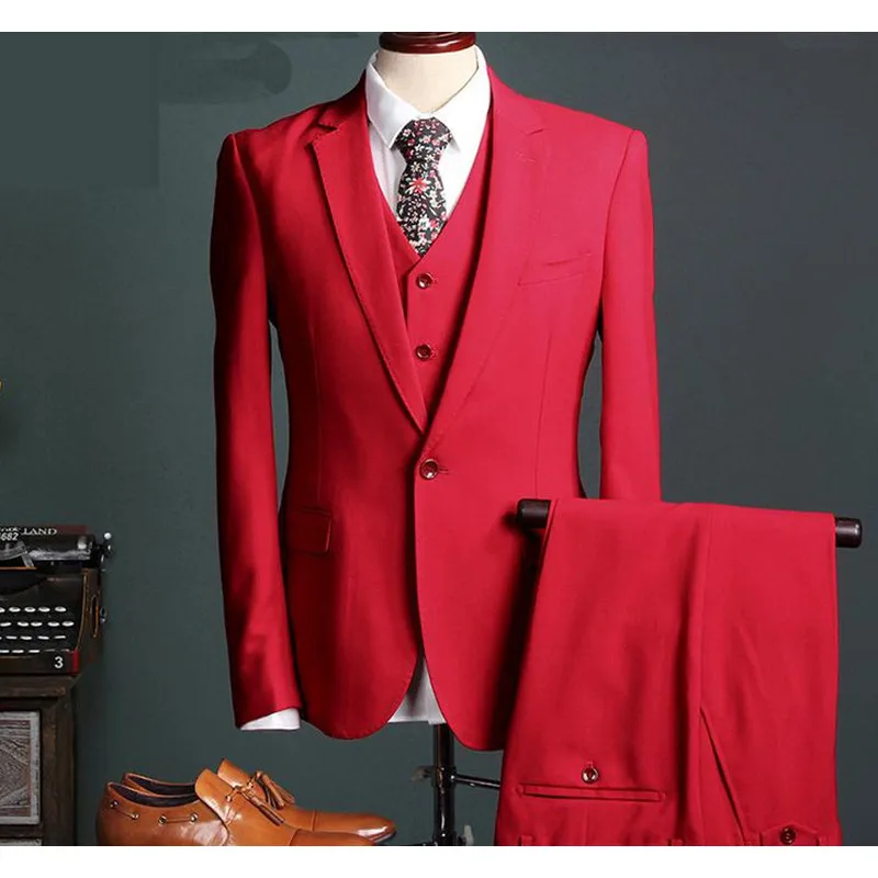 222 wedding Red Men Suit Outerwear Wedding Suit Groom Tuxedos Groomsman Suit Custom Made Man Suit 3 Pcs(Jacket+vest+pant)