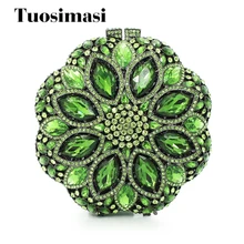 Цветок форма зеленый кристалл алмаза клатч вечерние клатчи женские сумки-клатчи(8795A-G2