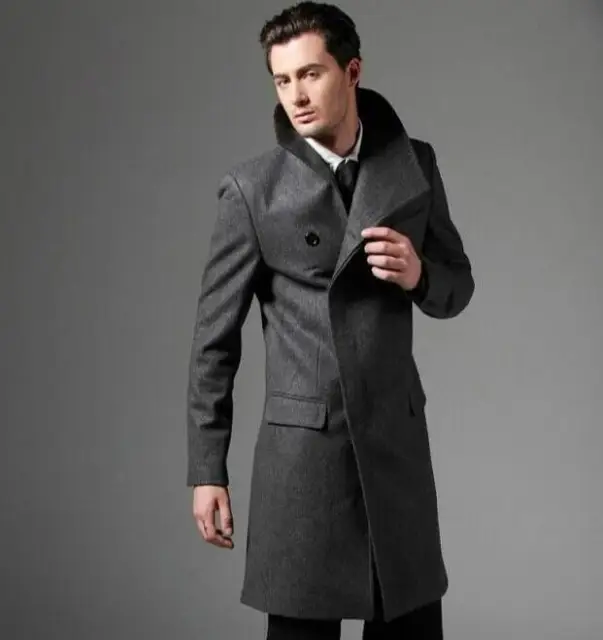 Casual woolen coat men trench coats single breasted