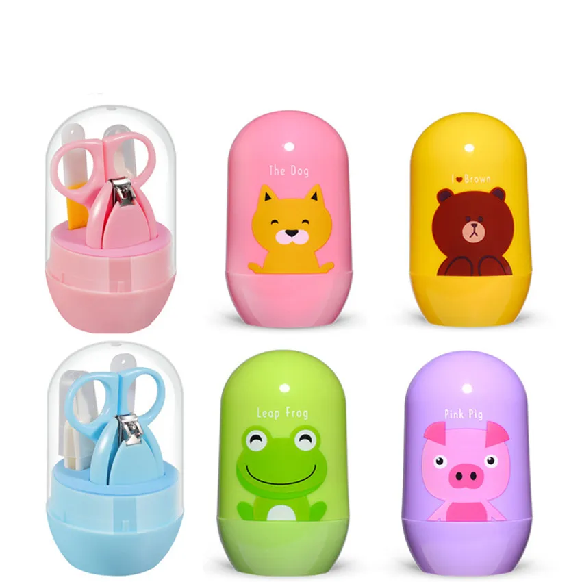 

4Pcs Set Portable Baby Nail Clipper Box Set Safety Scissors 4-in-1 Nail File Care Barrel Baby Nail Trimmer Nail Cutter for Baby