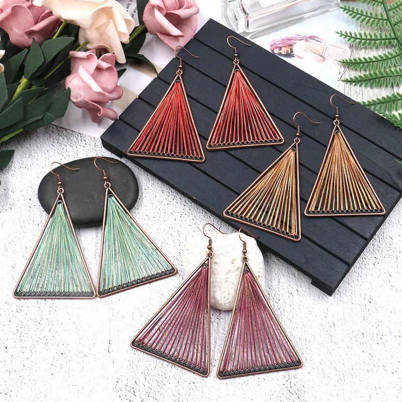 

Simple Triangle Metal Earrings Creative Hand Knitted Earrings Bohemian Fashion Hollow Jewelry