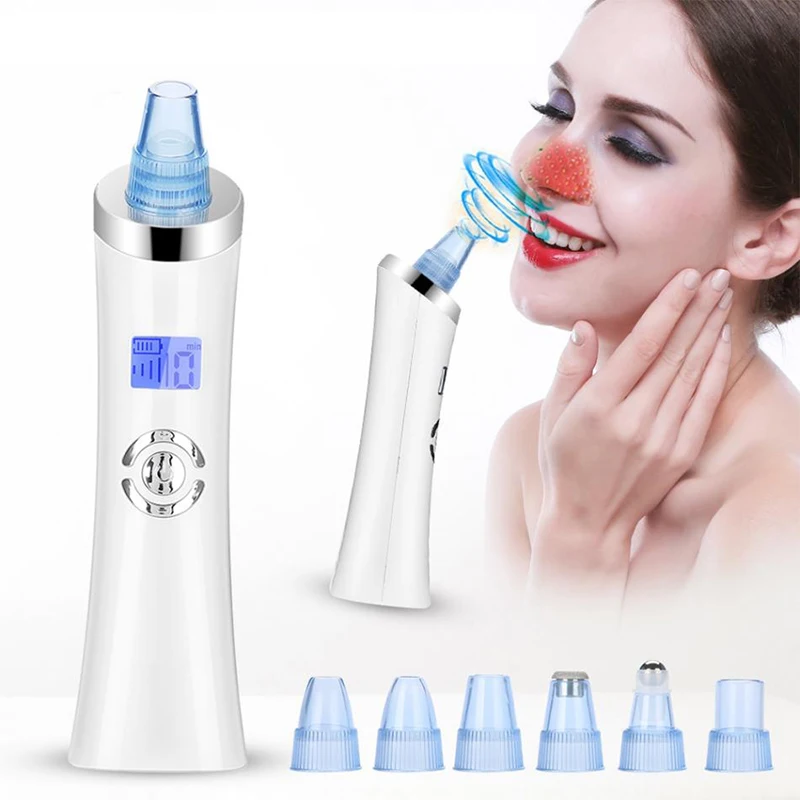 

Vacuum Blackhead Remover Electric Facial Pore Extractor Rechargeable Acne Comedo Sucker Tool With 6 Replacement Sucktion Heads