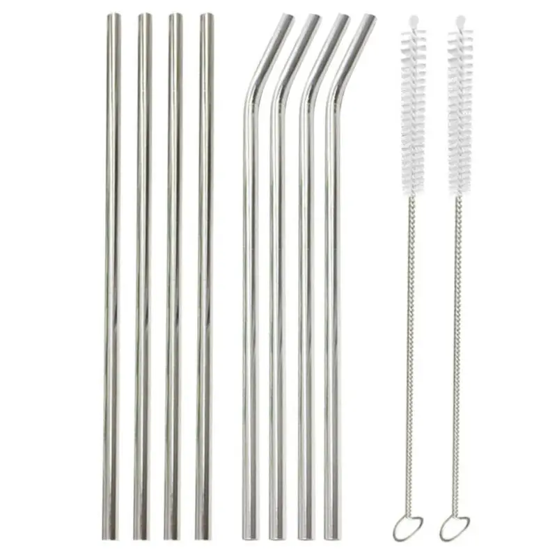 8pcs Metal Straw Stainless Steel Straws Drinking Straws + 2pcs Cleaning