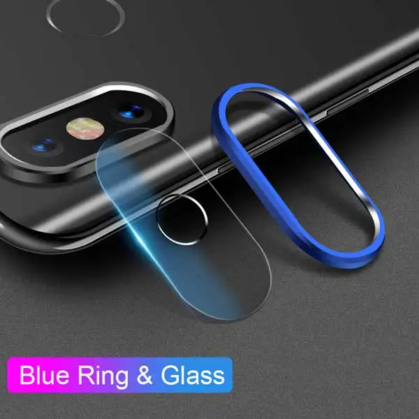 Glass Blue Ring Закаленное стекло для Xiaomi Mi 8 SE A2, металлическое защитное кольцо для объектива камеры для Xiaomi Mi A2 8, защитный чехол для экрана телефона - Цвет: Glass Blue Ring
