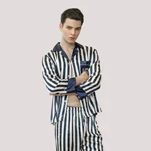 Новые мужские повседневные дышащие пижамы из искусственного шелка размера плюс, мужские полосатые пижамы для отдыха, мужские пижамы Vestidos TZ606