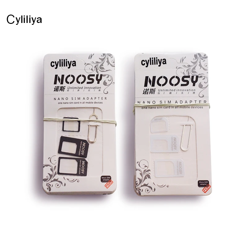 100 комплектов(400 шт) 4 в 1 Noosy Nano Micro Sim карта адаптер для извлечения Pin для iPhone 5 5S для iPhone 6 6plus 7 7plus с розничной коробкой