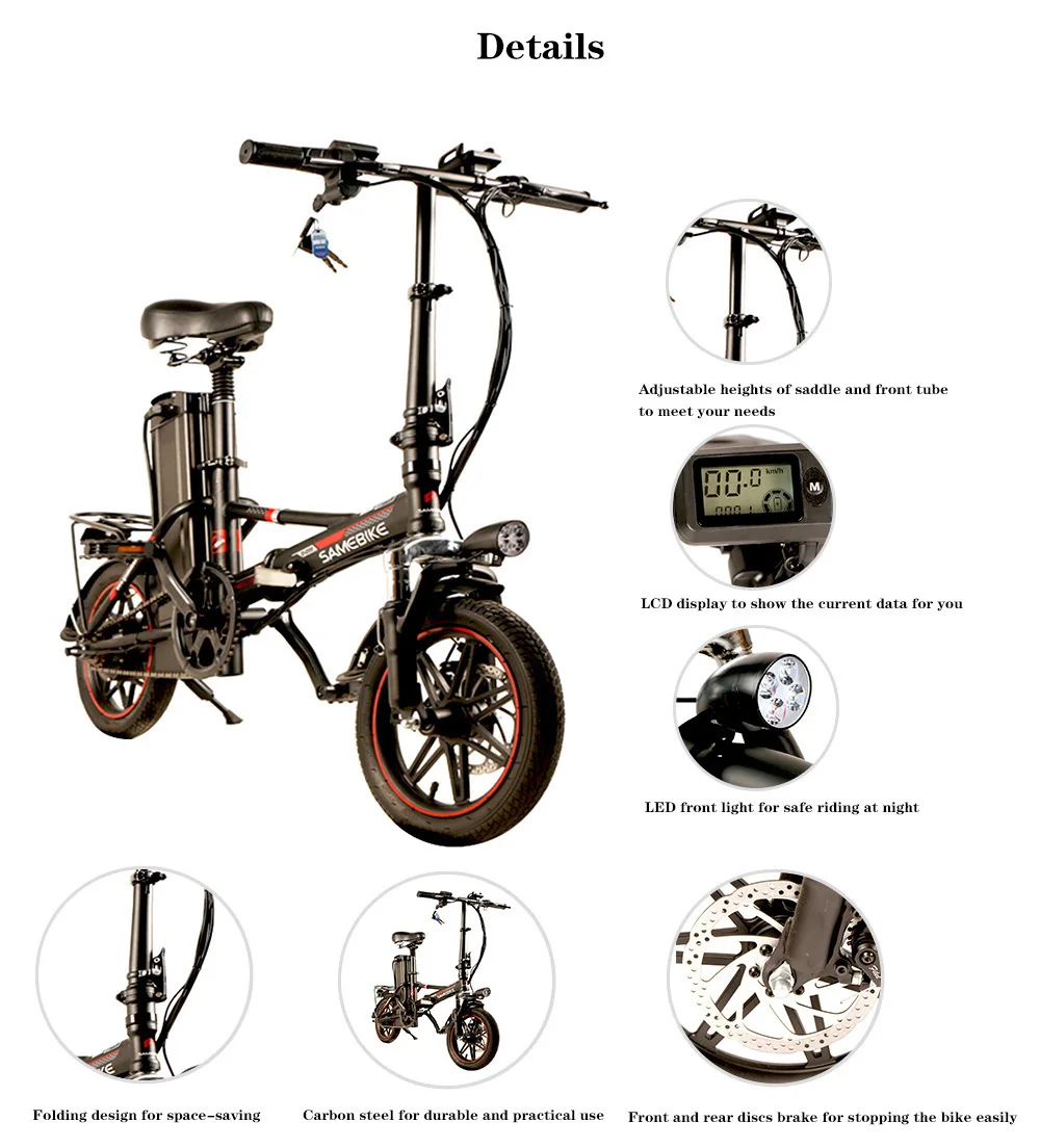Top SAMEBIKE 48V12.5Ah Foldable 14" Electronic Bicycle Off Road Pedal Assist Double Disc Brakes LCD Display USB Aluminium Alloy Bike 5 Top SAMEBIKE 48V12.5Ah Foldable 14" Electronic Bicycle Off Road Pedal Assist Double Disc Brakes LCD Display USB Aluminium Alloy Bike 5