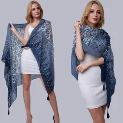 Летний женский длинный шарф элегантный синий и белый фарфор принт платки с кисточками женские Национальный стиль Vaction пляж пашмины шали