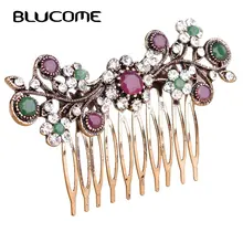 Blucome Vintage Turkish Wedding Accessories For Bridal Rhinestone Crystals Flower Floral Hair Combs Hair Jewelry For Women Girls