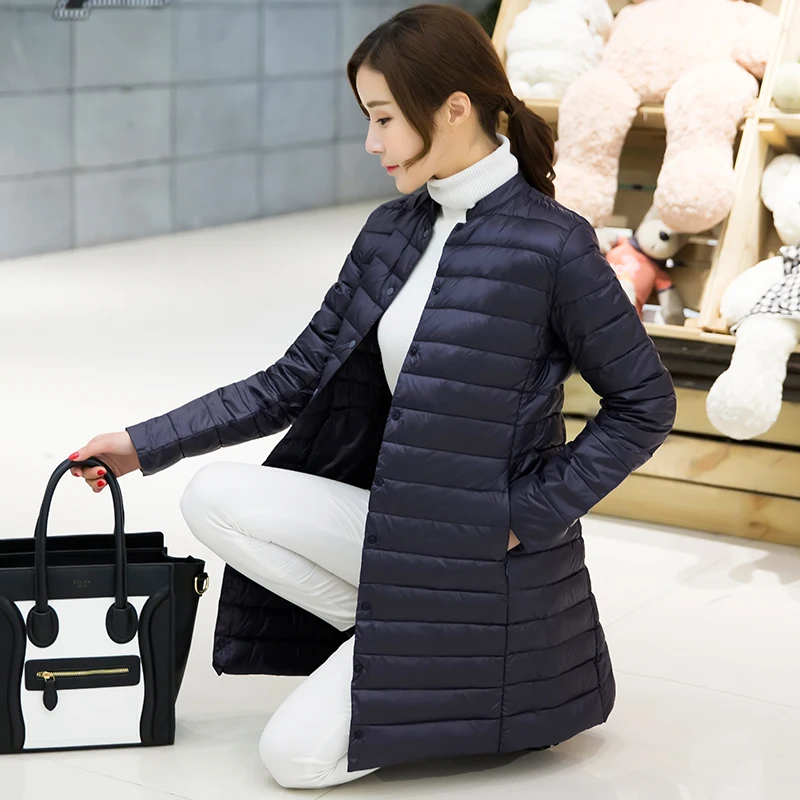 Woman antumn Padded Warm Coat Ultra Light Duck Down Jacket Long Female Overcoat Slim Solid Jackets Winter Coat Portable Parkas