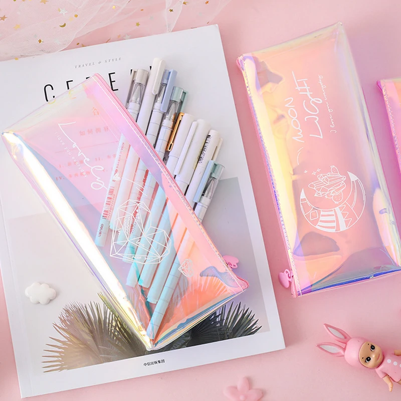 

Yilan Colorful dream diamond student PVC transparent pencil case storage bag korean stationery school pencil bag