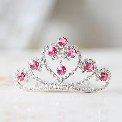 

Pink Crystal Princess Small Crown Tiara Hair Combs Girls Rhinestone Party Head Jewelry Crown Accessories
