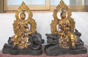 

Tibet classical Bronze Manjusri Samantabhadra Bodhisattva Kwan-Yin Buddha Pair