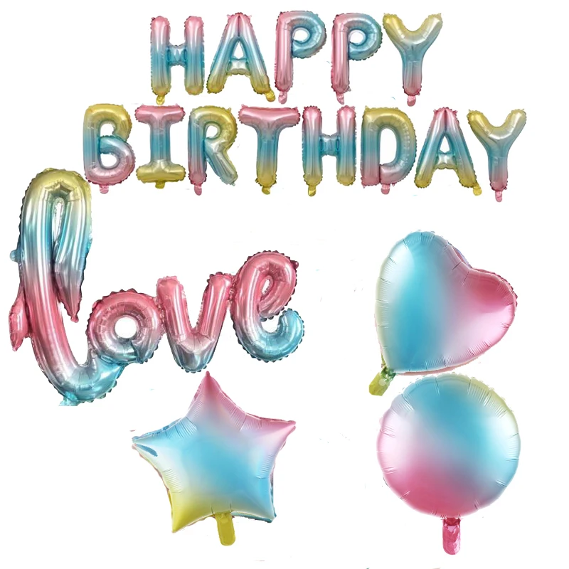 Радужные градиентные любовные фольгированные буквы «С Днем Рождения» Шар 32 дюйма шар с цифрами для свадьбы 1 день Рождения Декор Globos