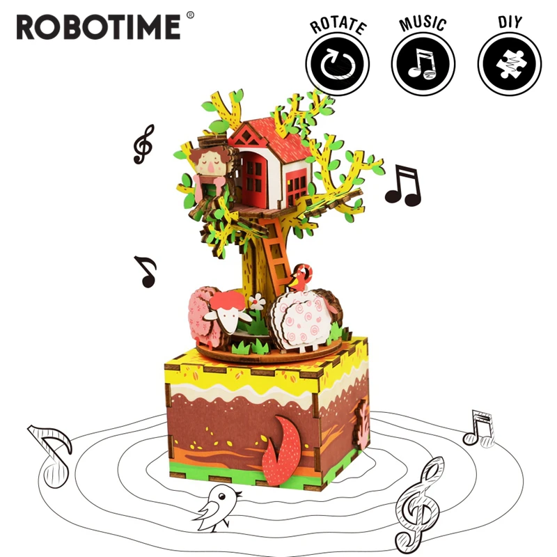 

Robotime DIY Tree House 3D Wooden Puzzle Game Assembly Rotatable Music Box Toy Gift for Children Adult AM408