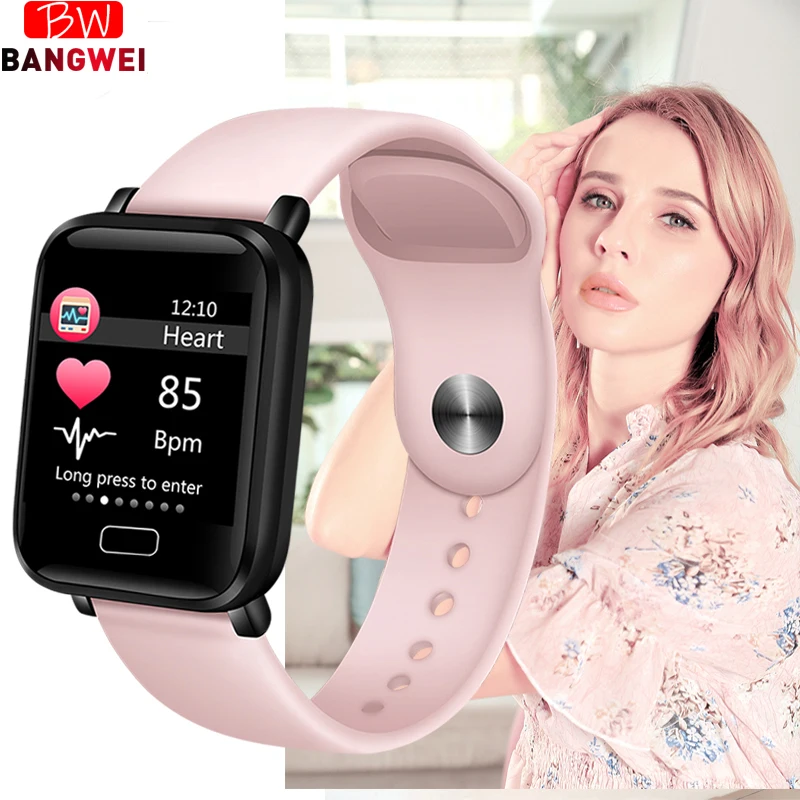 

BANGWEI 2019 New Pink Smart Watch Women Men Fitness Watch Heart Rate Blood Pressure monitor Smart Sport Watches for iOS Android