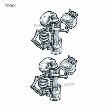 

HXMAN Skeleton Temporary Tattoos Waterproof Women Fashion Fake Body Art Arm Tattoo Sticker 10.5X6cm Kids Face Hand Tatoo B-054