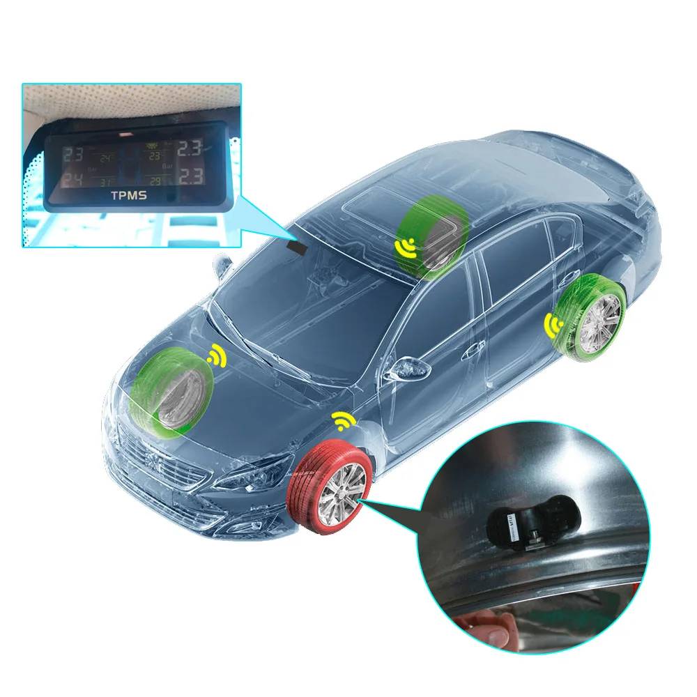 Автомобильная система контроля давления в шинах TPMS с 4 внутренними датчиками ЖК