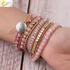 CSJA Bracelet En Pierre Naturelle Rose Quartz En Cuir Bracelets Pour Femme Rose Gemmes Cristal Perles Bohême Bijoux 5 Brins S308 ► Photo 3/6