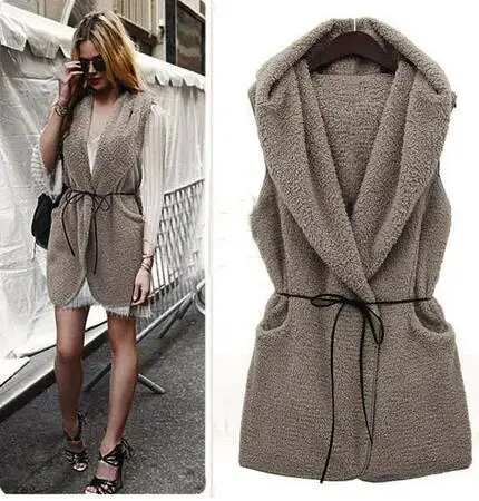 

2018 Women Slim Winter Wool Vest Hooded Vests Coat Warm Sleeveless Wool Jacket Waistcoat Female Outwear Coat Free Size Hot sales