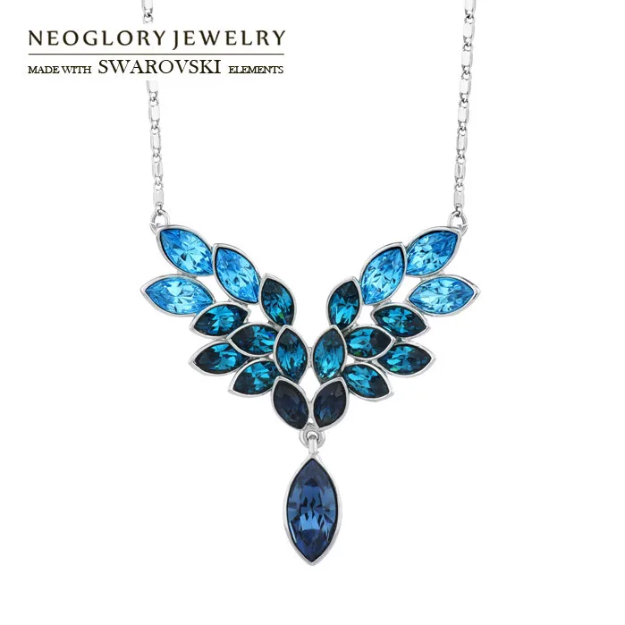 

Neoglory Crystal Long Charm Necklace Elegant Geomeric Design Blue Trendy Brand Sale Embellished With Crystals From Swarovski
