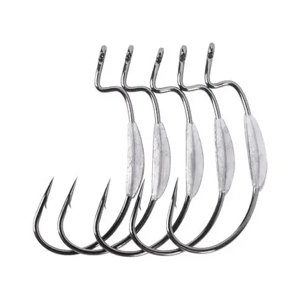 

Tsurinoya 5pcs/pack Texas Rig Fishing Crank Hook Flat Soft Lure Hook Lead Hook Black Nickel 2 Sizes Barbed Fishing Hook P28