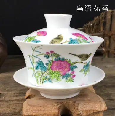 Горячая 200 мл китайский ручной окрашенный чайный набор Tureen Dehua высококачественный белый фарфор гайвань чайный горшок фарфоровый набор - Цвет: 05