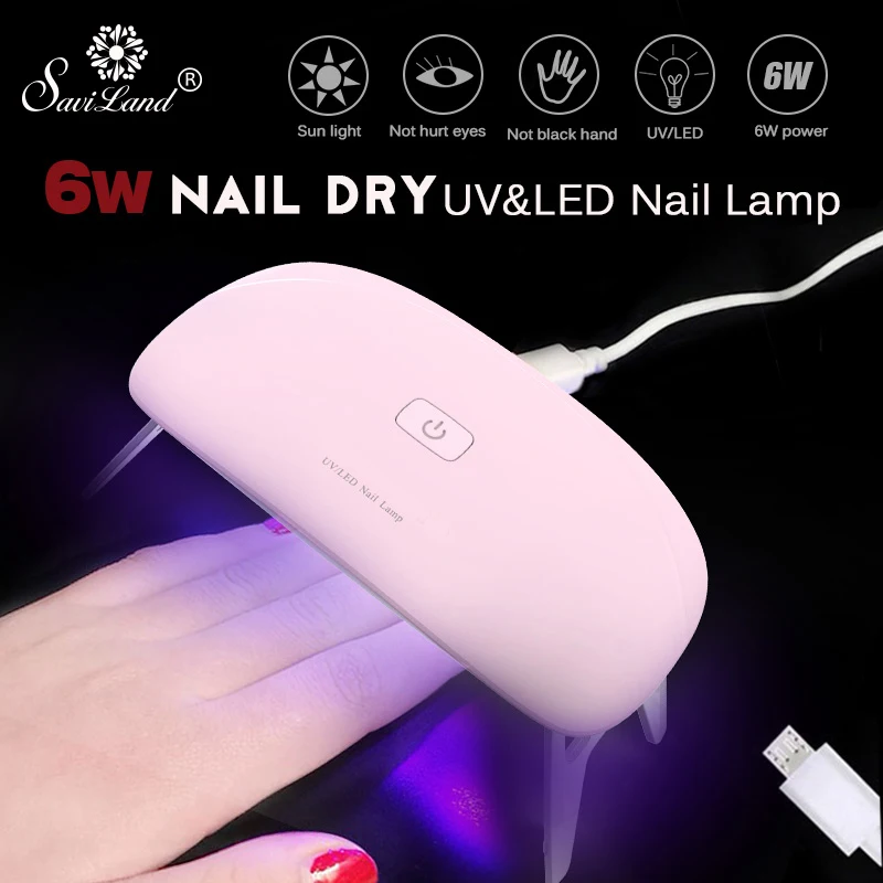 

Saviland Portable Mini 6W LED Lamp Nail Dryer USB Charge 30s 60s Timer LED Light Quick Dry Nails Gel Manicure for Nail Art