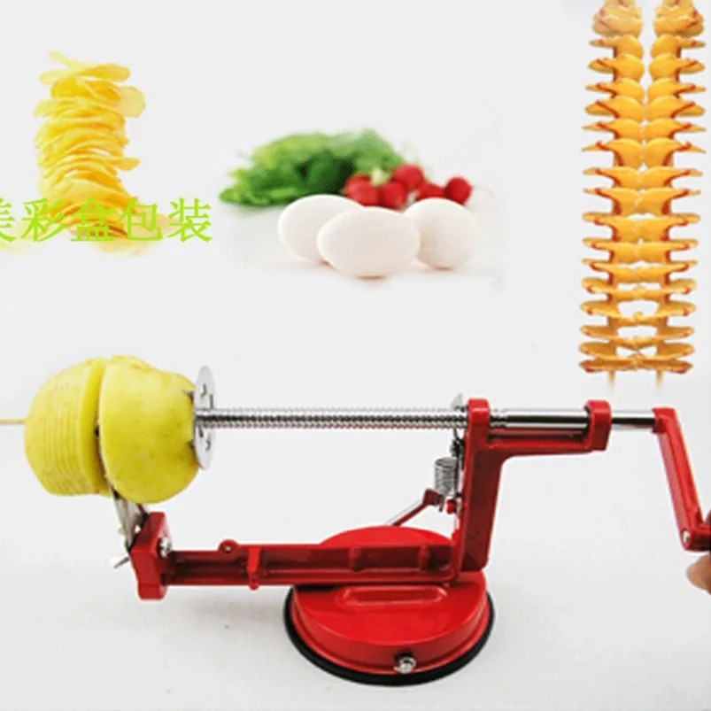 Supreme Quality Manual Red Stainless Steel Twisted Potato Apple Slicer Spiral French Fry Cutter Fruit & Vegetable Tools