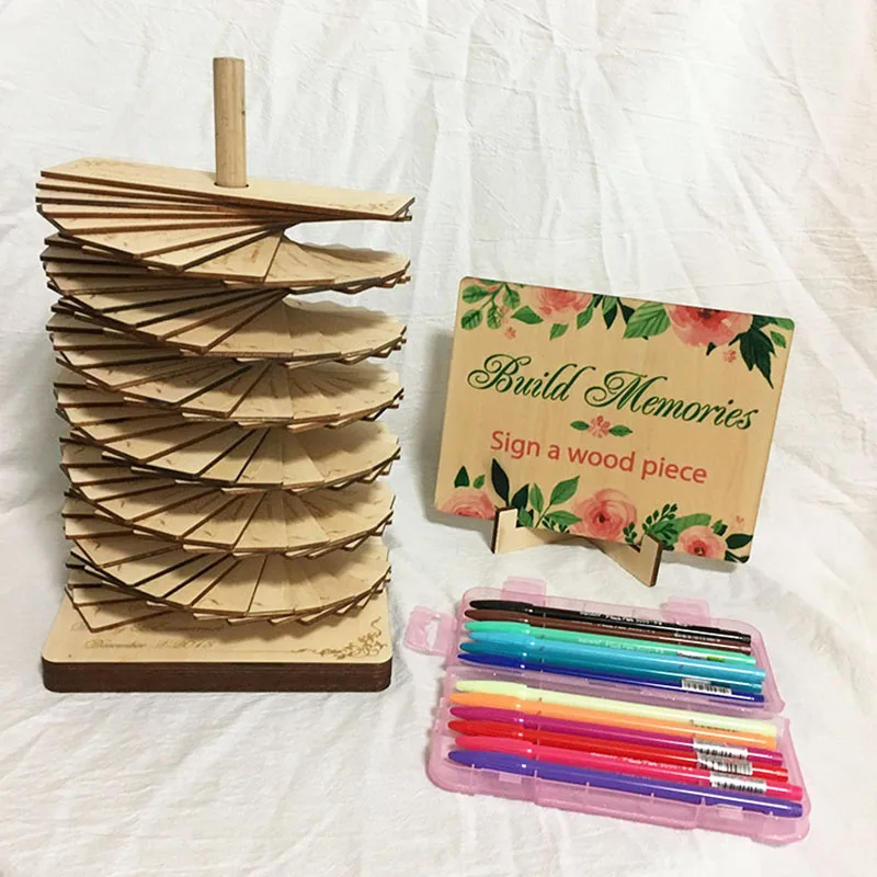 

1 Set Creative Wood Wedding Signature Guest Books Personalized Wedding Party Wood Sign Pieces Laster Engraved Bride & Groom Free